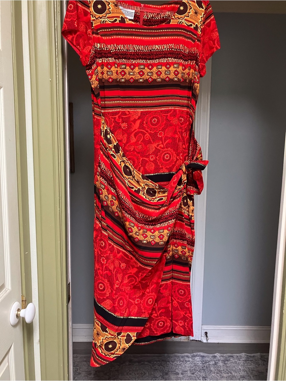 Jessica Howard Red Multi-Pattern Wrap Maxi Dress